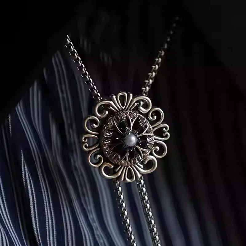 Cravate bolo ronde exquise en dentelle imitation perle avec pendentif - image 1