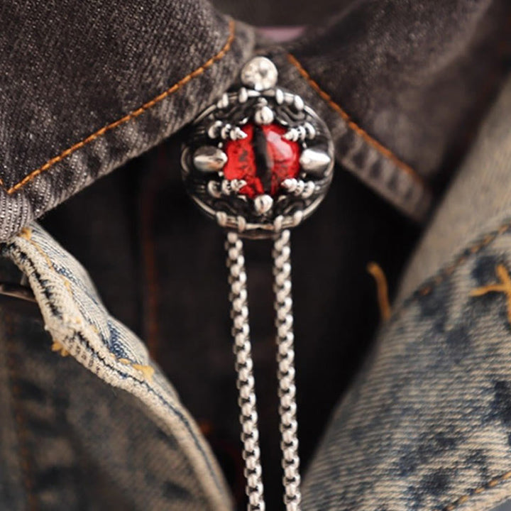 Cravate bolo en acier faite à la main avec griffes œil de démon rétro - Rouge - image 8