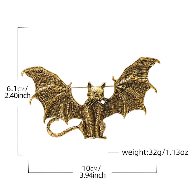 Broche en forme de chat ailé doré et argenté pour Halloween - image 4