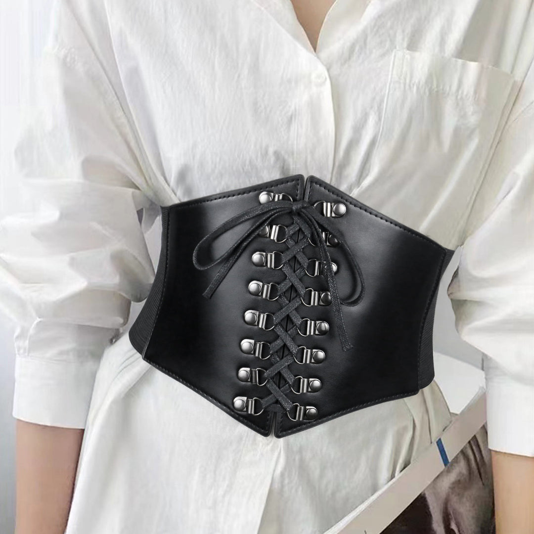Ceinture corset noire élégante à boucle et sangle pour femme - image 0