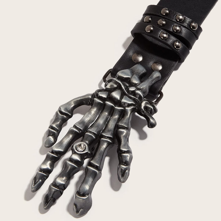 Ceinture à rivets noire punk Halloween avec motif main de squelette - image 3
