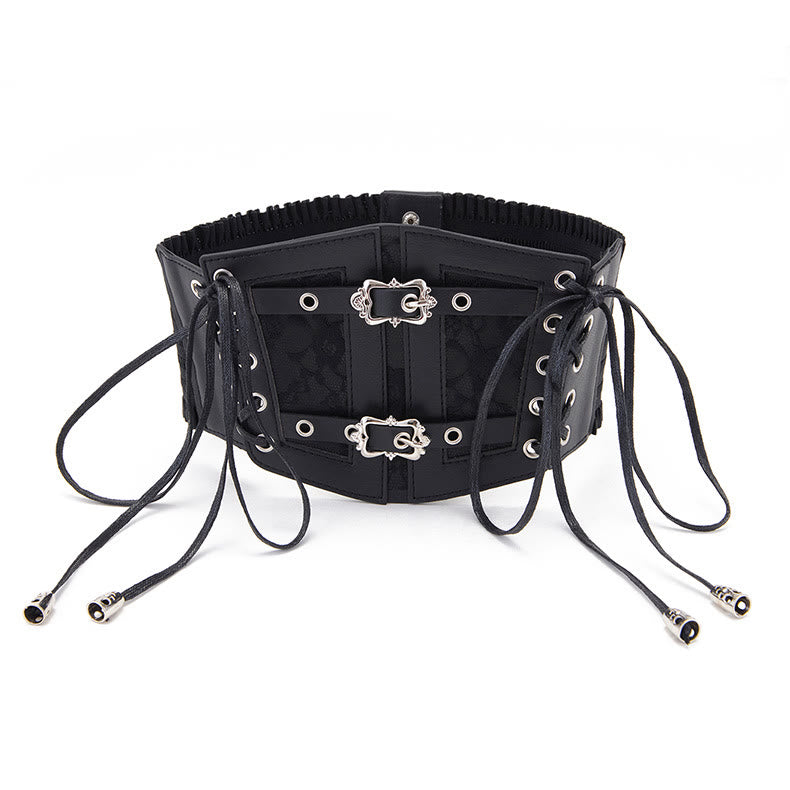 Ceinture corset rétro en dentelle avec boucle en métal pour femme - image 3