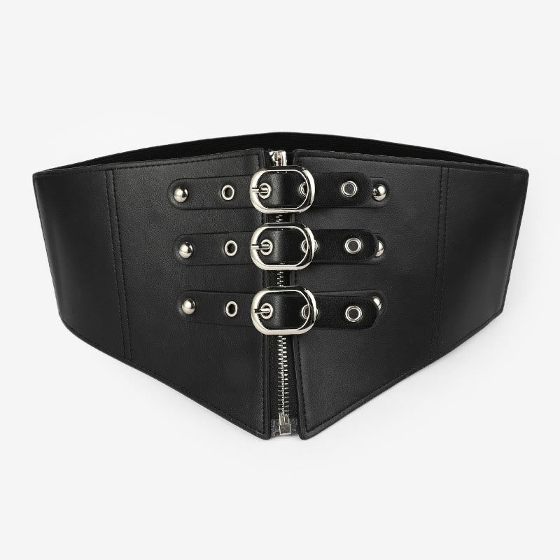 Ceinture corset élastique noire à fermeture éclair et boucle aiguille pour femme - Noir - image 1