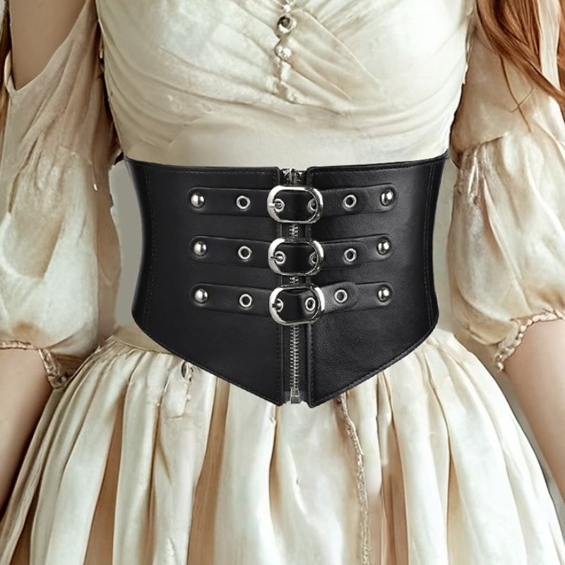 Ceinture corset élastique noire à fermeture éclair et boucle aiguille pour femme - image 0