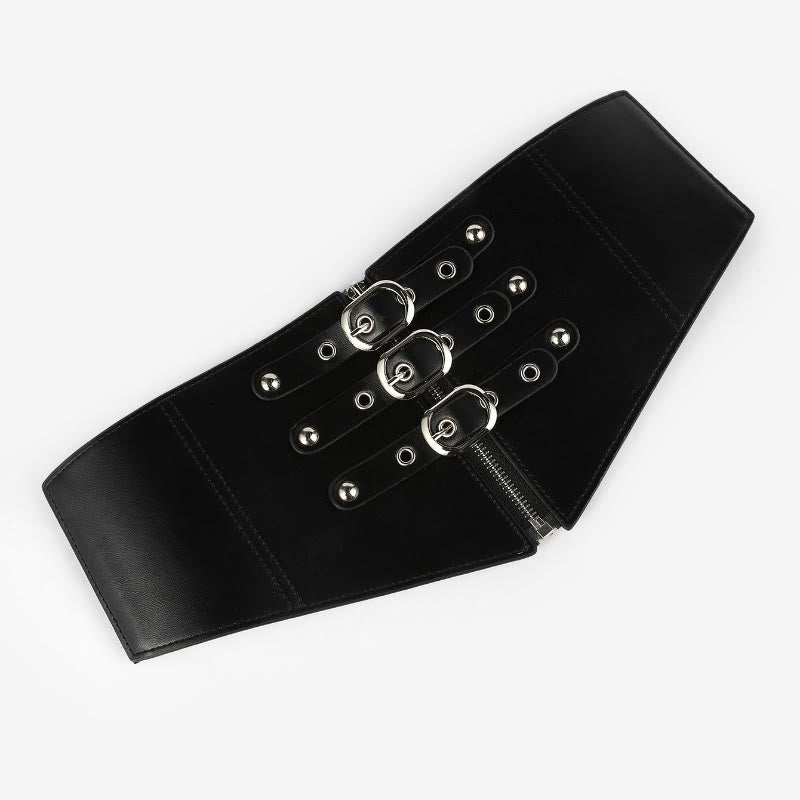 Ceinture corset élastique noire à fermeture éclair et boucle aiguille pour femme - image 2