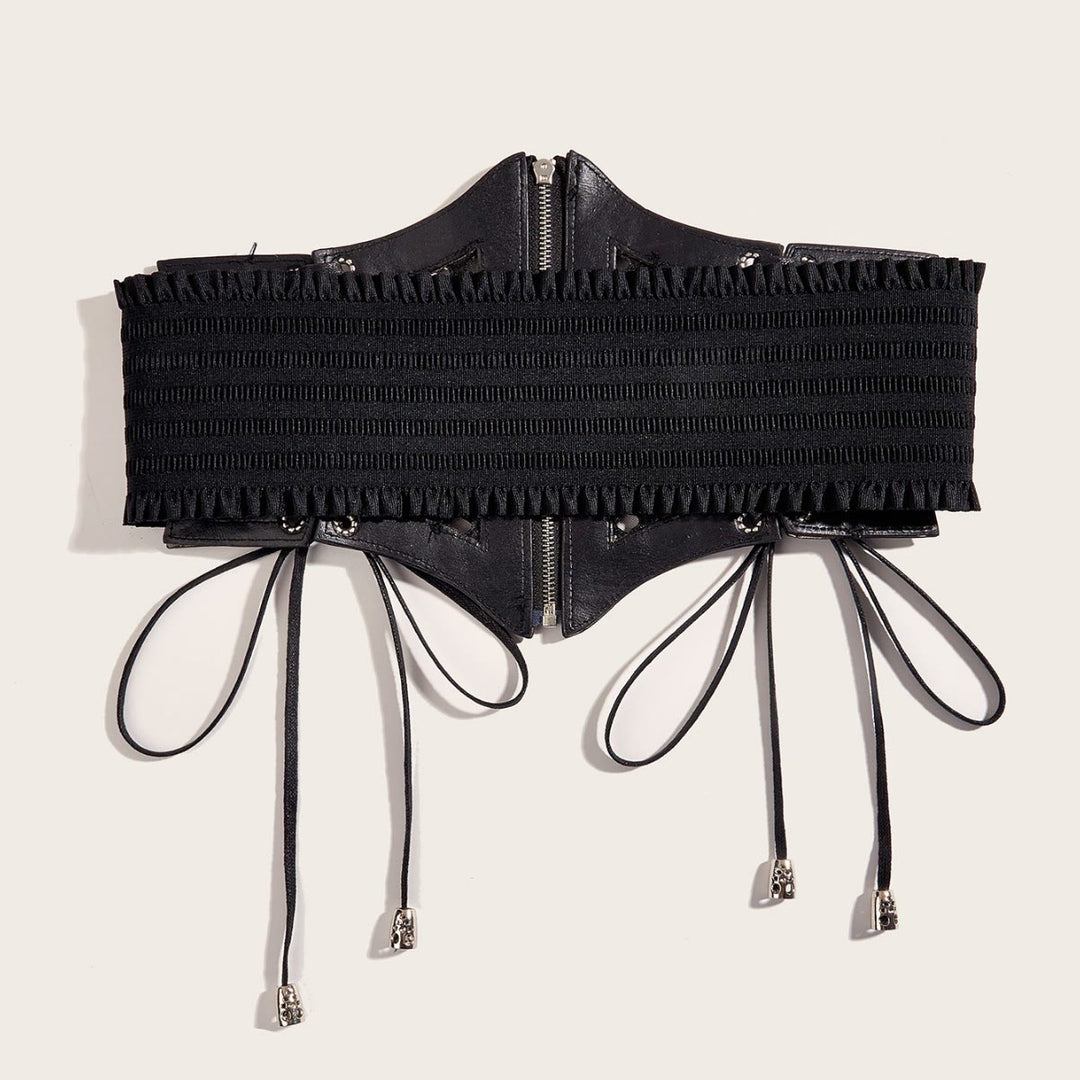 Ceinture corset noire tendance en maille avec fermeture éclair pour femme - image 2