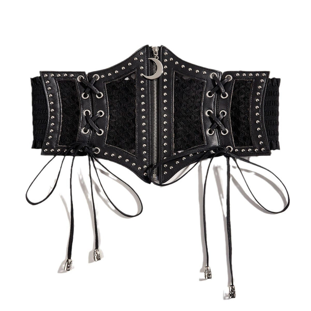Ceinture corset noire tendance en maille avec fermeture éclair pour femme - image 1