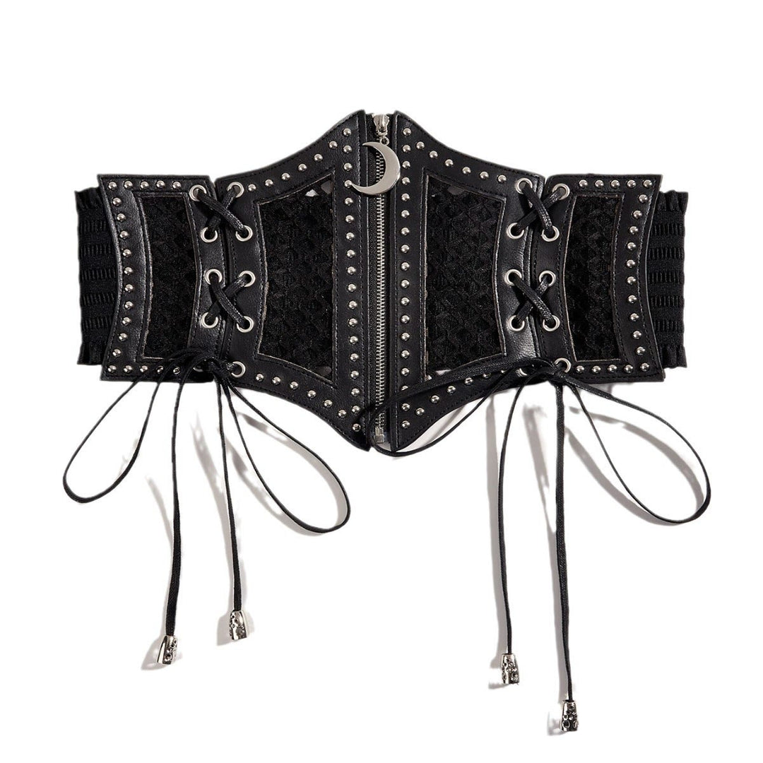 Ceinture corset noire tendance en maille avec fermeture éclair pour femme - image 1