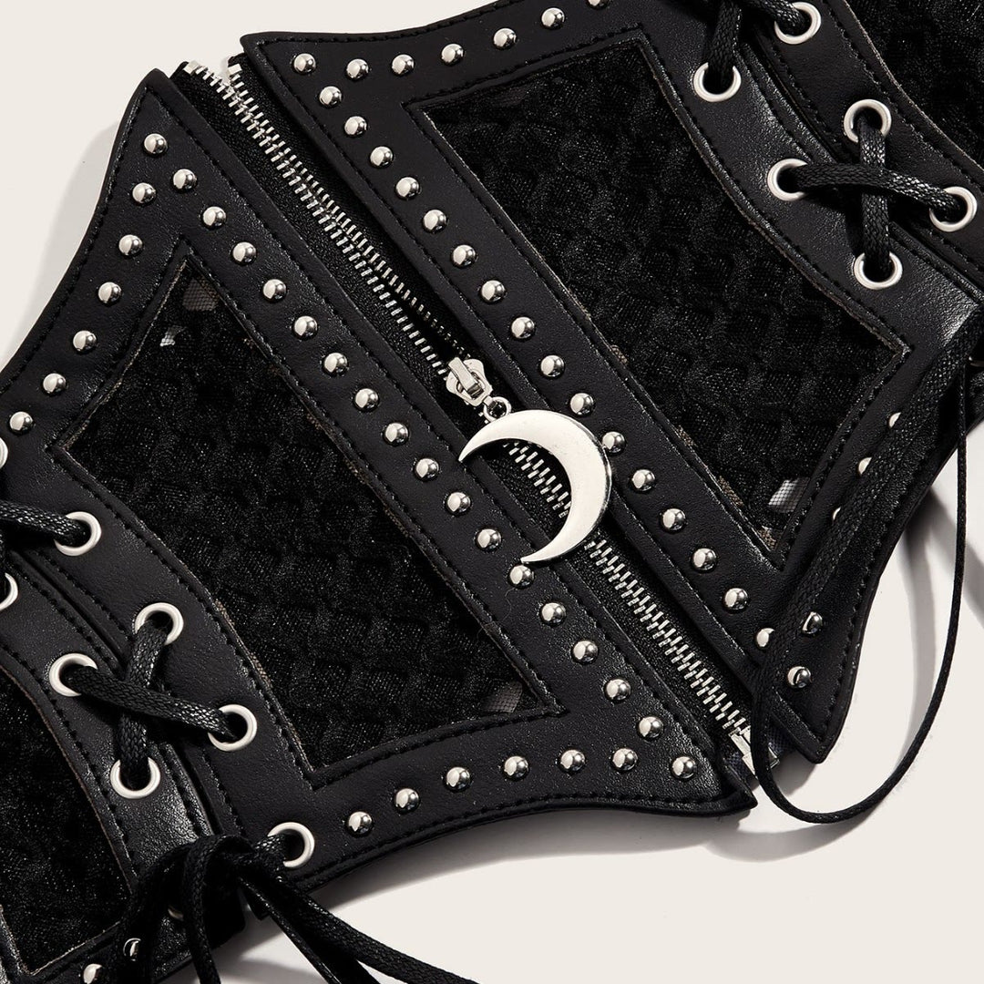Ceinture corset noire tendance en maille avec fermeture éclair pour femme - image 3
