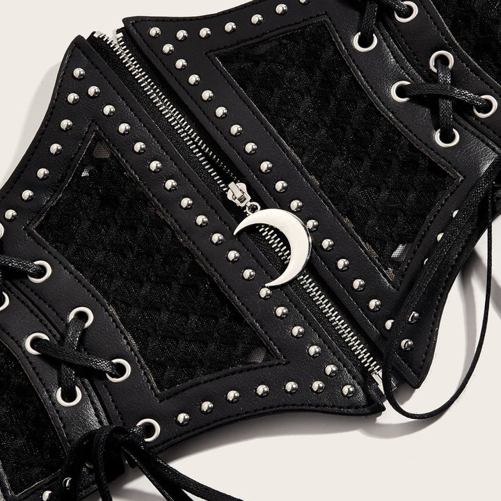 Ceinture corset noire tendance en maille avec fermeture éclair pour femme - image 3