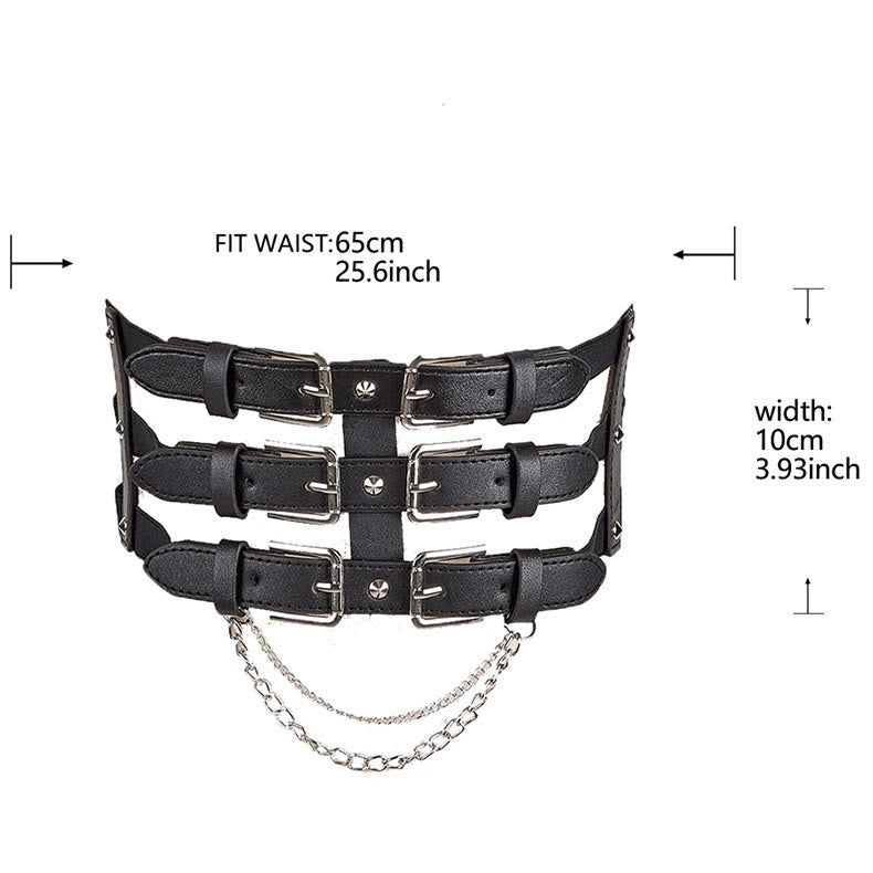 Ceinture corset pour femme créative à trois rangées de boucles de style punk - image 3