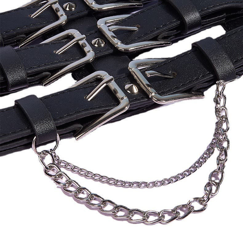 Ceinture corset pour femme créative à trois rangées de boucles de style punk - image 2