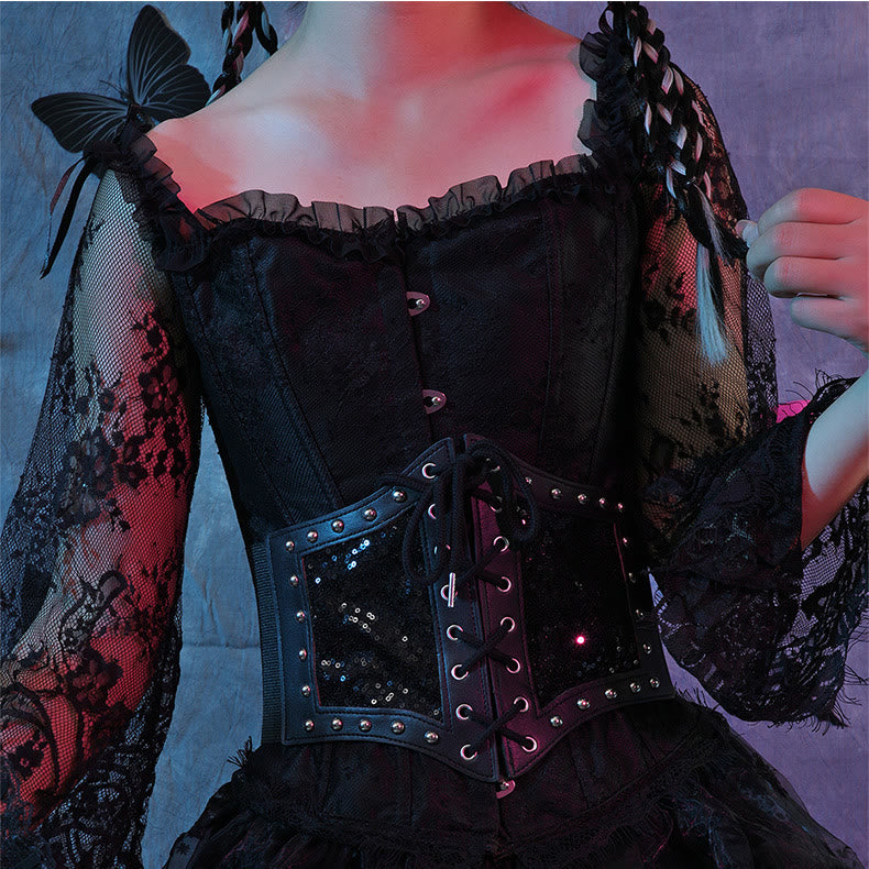 Ceinture corset élastique noire en dentelle pour femme - image 0
