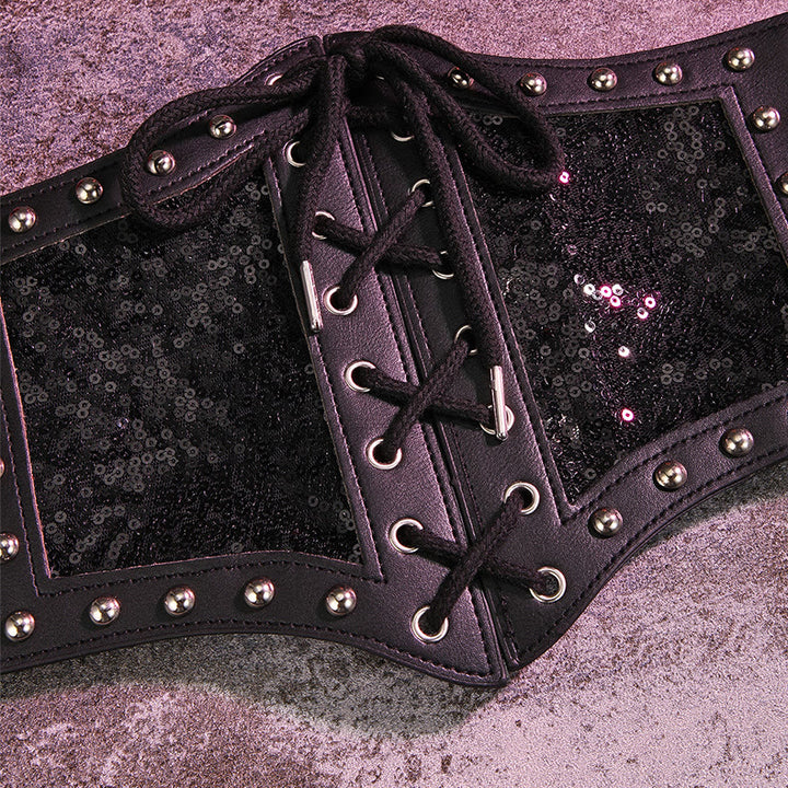 Ceinture corset élastique noire en dentelle pour femme - image 3