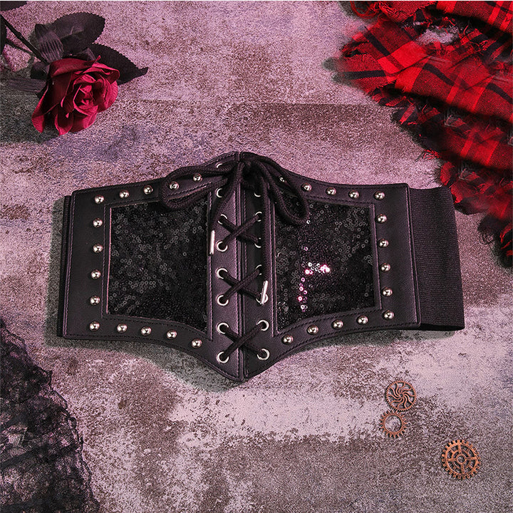Ceinture corset élastique noire en dentelle pour femme - image 1