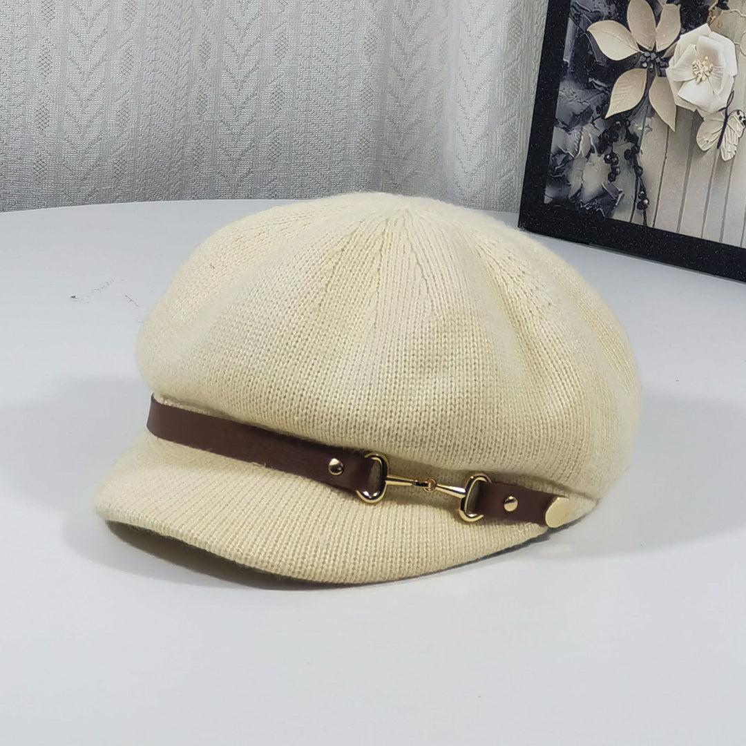 Béret tricoté de style rétro britannique pour femme - Beige - Réglable (22"-23 1/4") - image 2