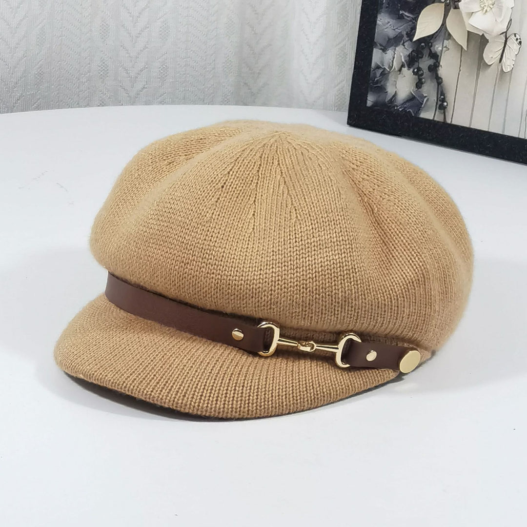 Béret tricoté de style rétro britannique pour femme - Kaki - Réglable (22"-23 1/4") - image 0