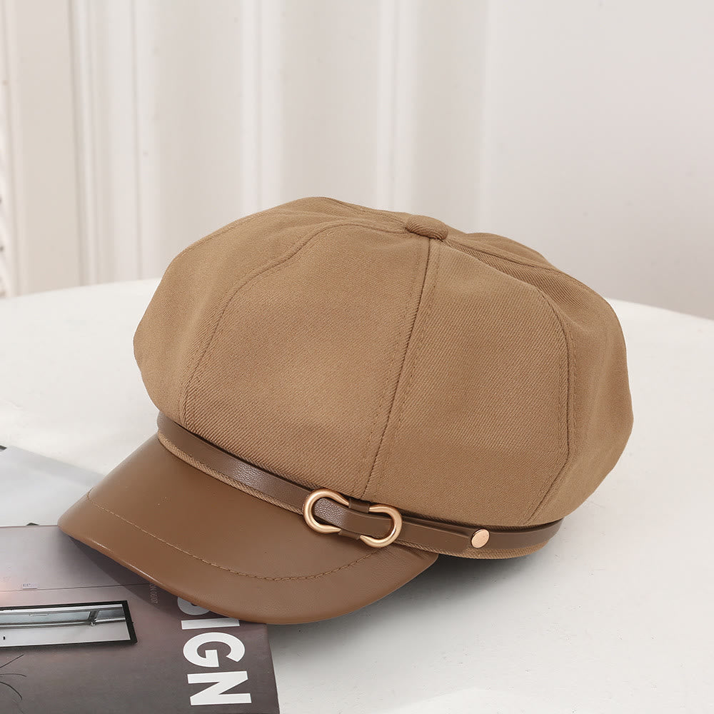 Béret pour femme avec boucle en cuir de style britannique - Kaki - Réglable (21 5/8"-22 7/8") - image 0