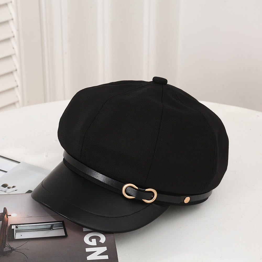 Béret pour femme avec boucle en cuir de style britannique - Noir - Réglable (21 5/8"-22 7/8") - image 3