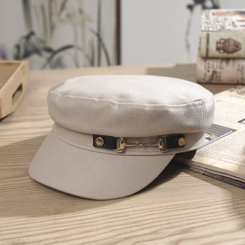 Béret d'hiver à dessus plat pour femme avec boucle à bord - Beige - M (22"-22 7/8") - image 0
