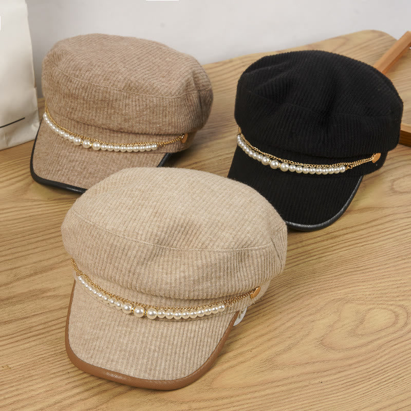 Béret d'hiver pour femme avec chaîne de perles exquise - image 1