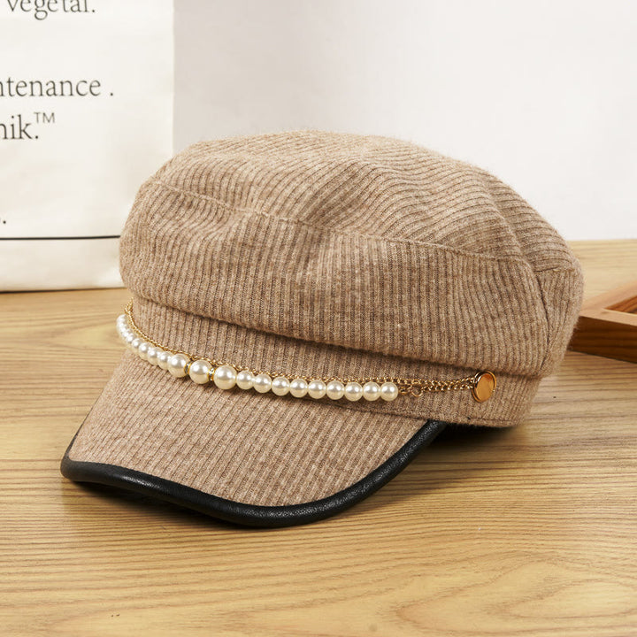Béret d'hiver pour femme avec chaîne de perles exquise - Brun - M (22 1/2"-22 7/8") - image 3