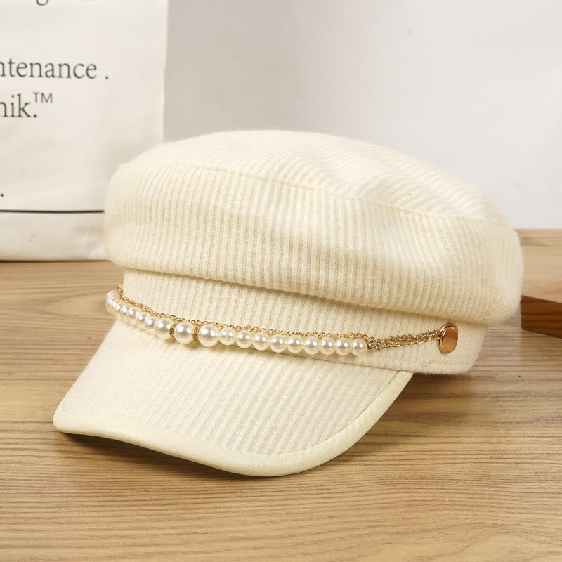 Béret d'hiver pour femme avec chaîne de perles exquise - Beige - M (22 1/2"-22 7/8") - image 4