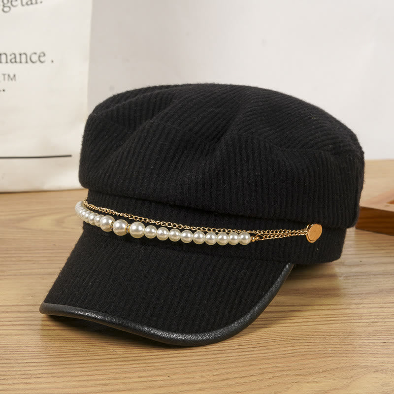 Béret d'hiver pour femme avec chaîne de perles exquise - Noir - M (22 1/2"-22 7/8") - image 0