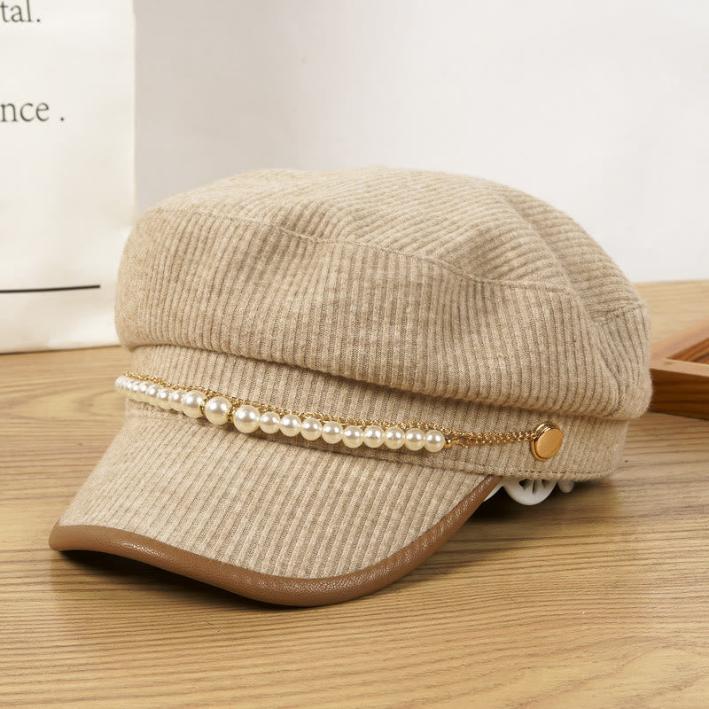 Béret d'hiver pour femme avec chaîne de perles exquise - Kaki - M (22 1/2"-22 7/8") - image 2