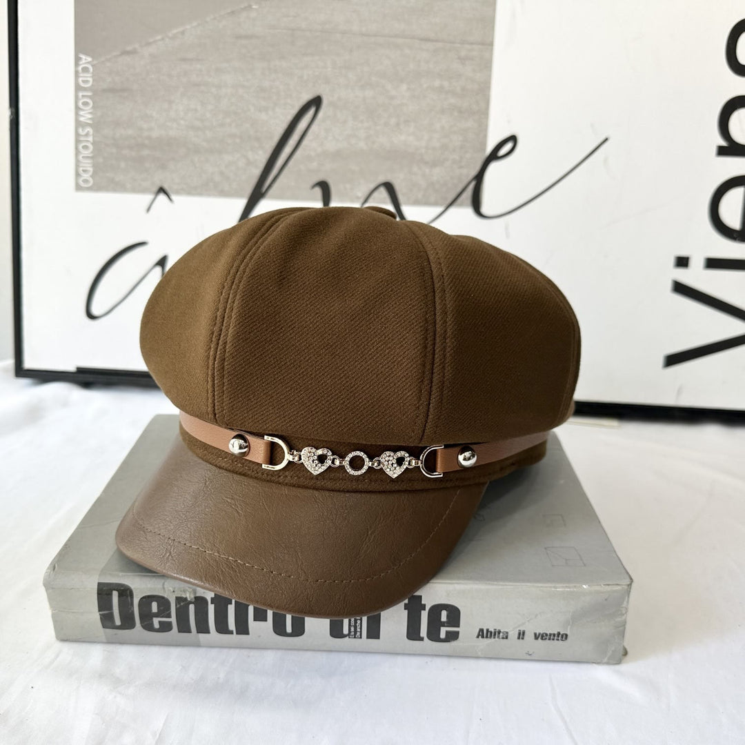 Béret d'hiver tendance pour femme avec boucle en chaîne - Café - Réglable (21 1/4"-22 7/8") - image 3