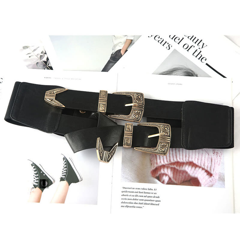 Ceinture corset à double boucle en métal sculpté pour femme - image 1