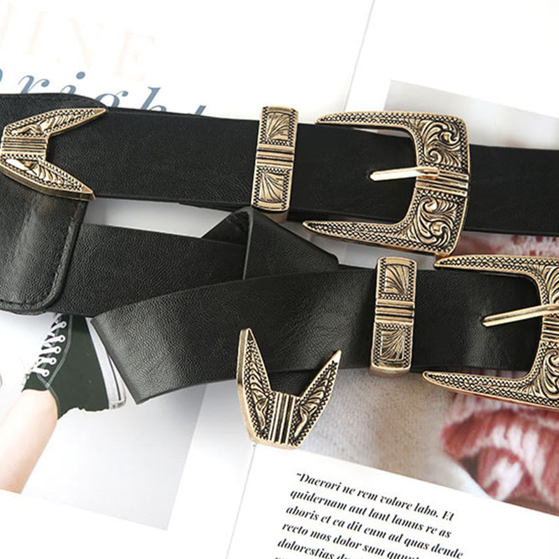 Ceinture corset à double boucle en métal sculpté pour femme - image 2