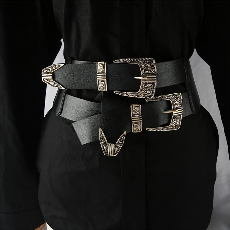 Ceinture corset à double boucle en métal sculpté pour femme - Boucle à double tête - image 0