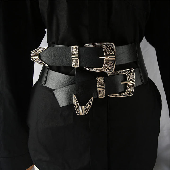 Ceinture corset à double boucle en métal sculpté pour femme - Boucle à double tête - image 0