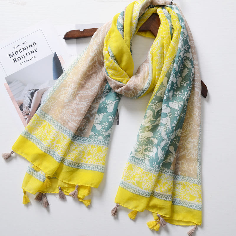 Écharpe bohème à imprimé cajou et blocs de couleurs - Jaune et kaki - image 5
