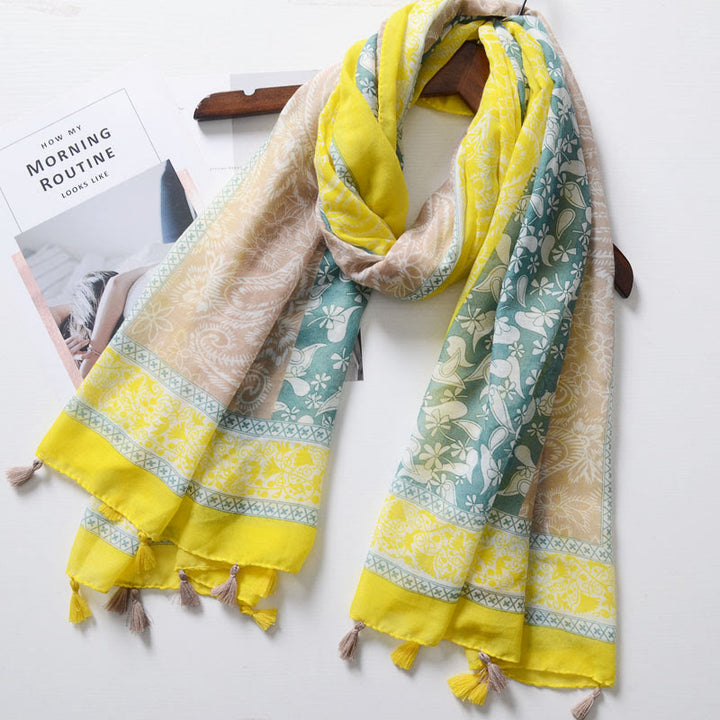 Écharpe bohème à imprimé cajou et blocs de couleurs - Jaune et kaki - image 5