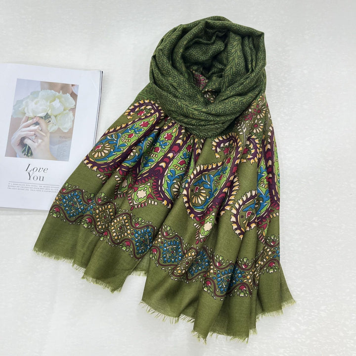 Écharpe d'été pour femme à imprimé cajou et protection solaire de style ethnique - Vert - image 2