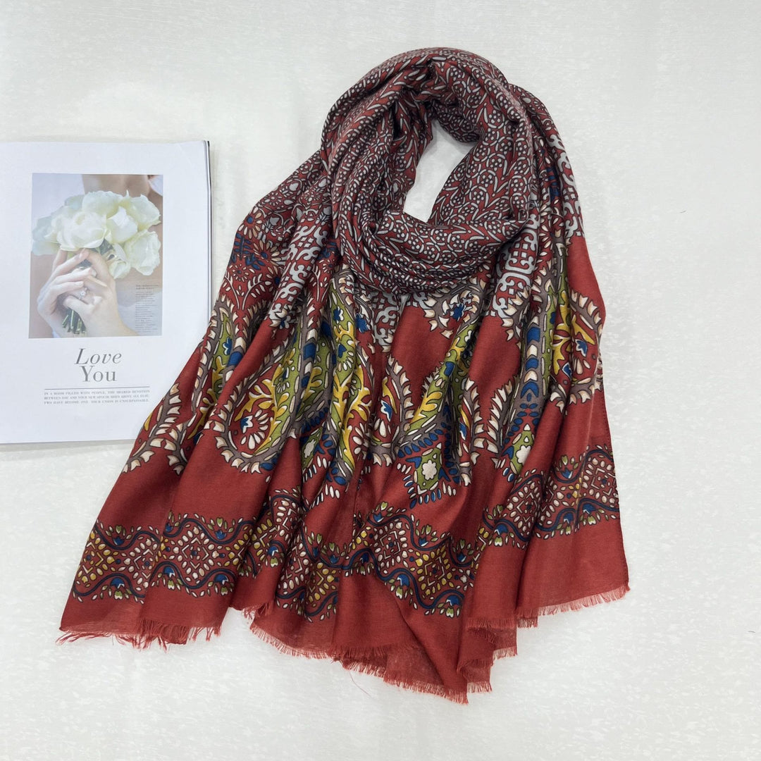 Écharpe d'été pour femme à imprimé cajou et protection solaire de style ethnique - Rouge - image 4
