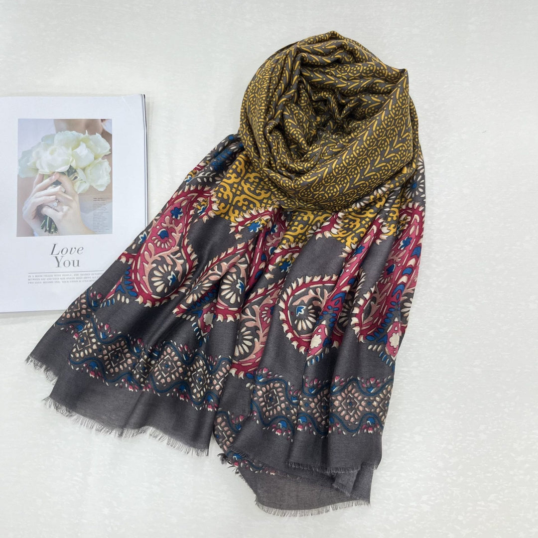 Écharpe d'été pour femme à imprimé cajou et protection solaire de style ethnique - Gris - image 5