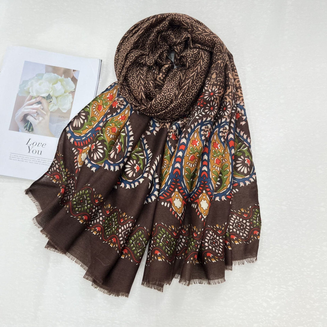 Écharpe d'été pour femme à imprimé cajou et protection solaire de style ethnique - Café - image 0