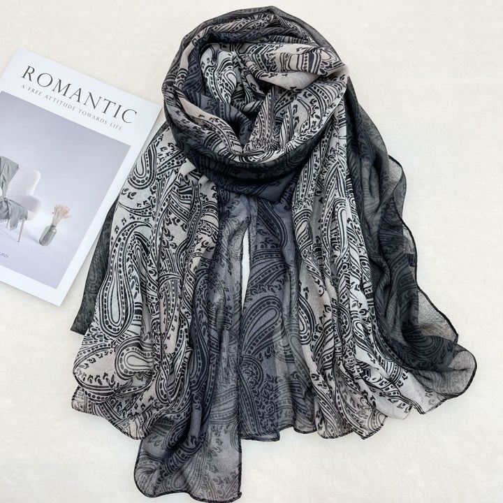 Écharpe châle tendance pour femme avec protection solaire et blocs de couleurs - Gris foncé - image 4