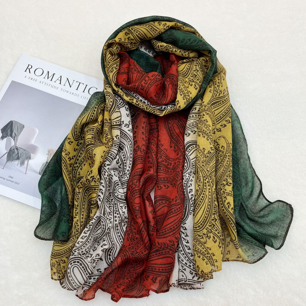 Écharpe châle tendance pour femme avec protection solaire et blocs de couleurs - Rouge Jaune Vert - image 1