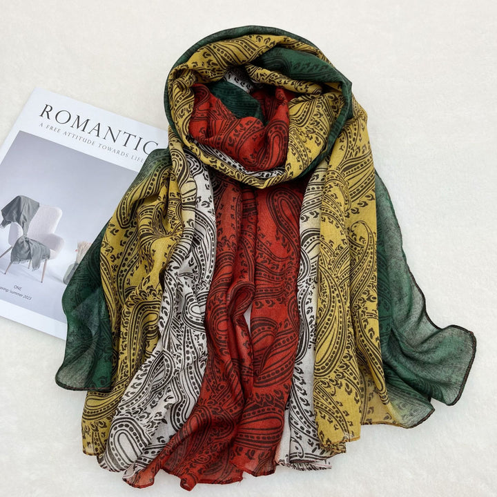 Écharpe châle tendance pour femme avec protection solaire et blocs de couleurs - Rouge Jaune Vert - image 1
