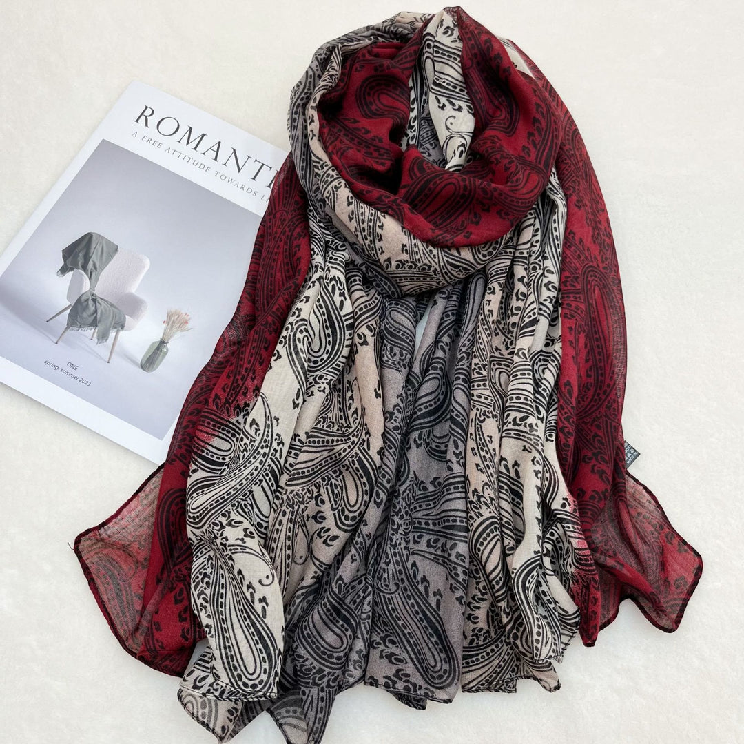 Écharpe châle tendance pour femme avec protection solaire et blocs de couleurs - Rouge - image 3