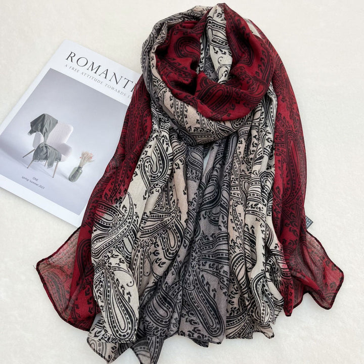 Écharpe châle tendance pour femme avec protection solaire et blocs de couleurs - Rouge - image 3