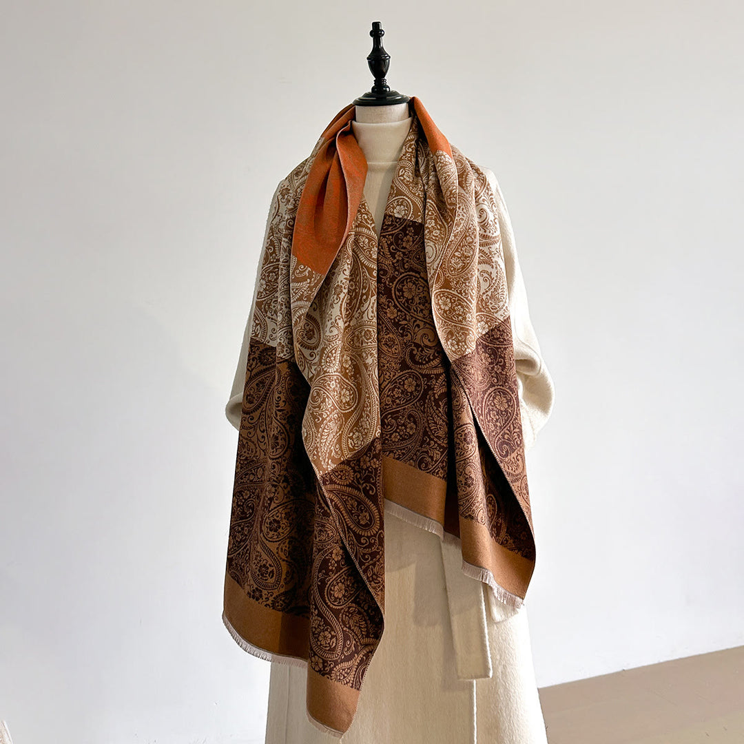 Écharpe d'hiver chaude pour femme à imprimé exotique rétro en noix de cajou - Brun - image 0