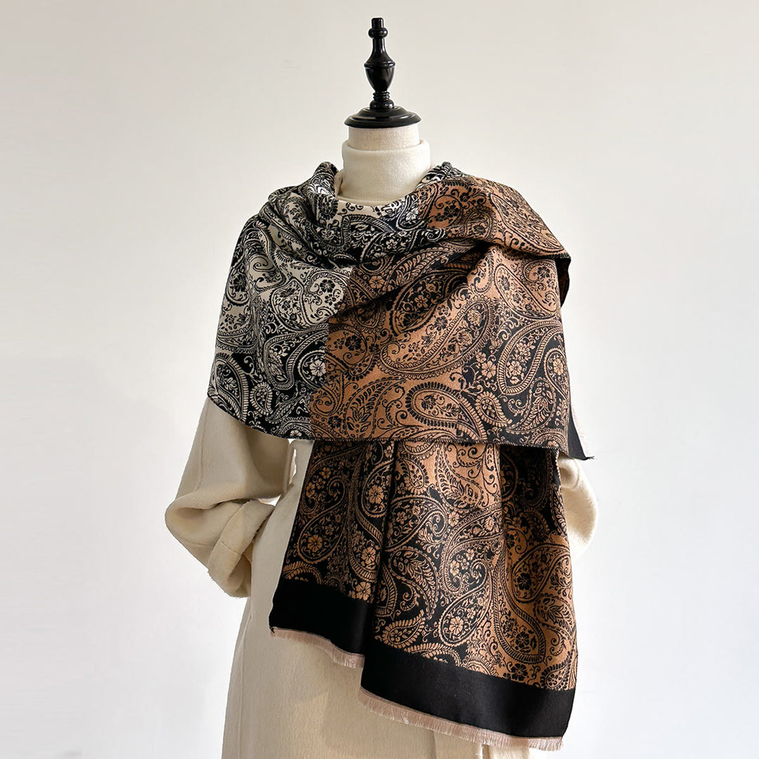 Écharpe d'hiver chaude pour femme à imprimé exotique rétro en noix de cajou - Noir - image 3
