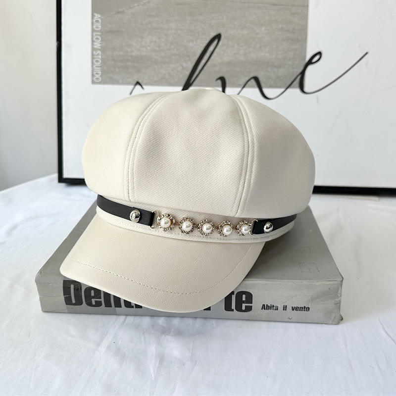 Béret d'hiver pour femme avec boucle en métal et perle tournesol - Beige - Réglable (21 1/4"-22 7/8") - image 0