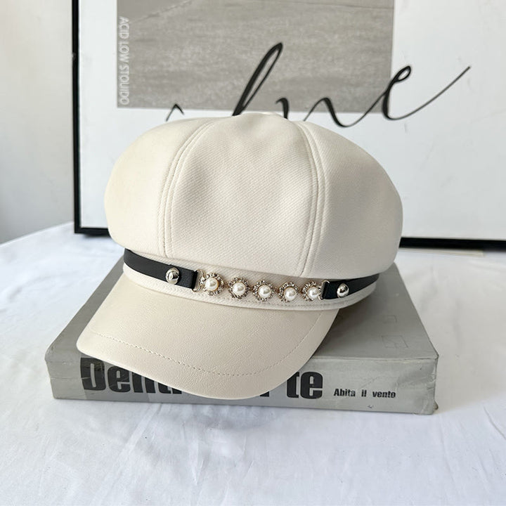 Béret d'hiver pour femme avec boucle en métal et perle tournesol - Beige - Réglable (21 1/4"-22 7/8") - image 0
