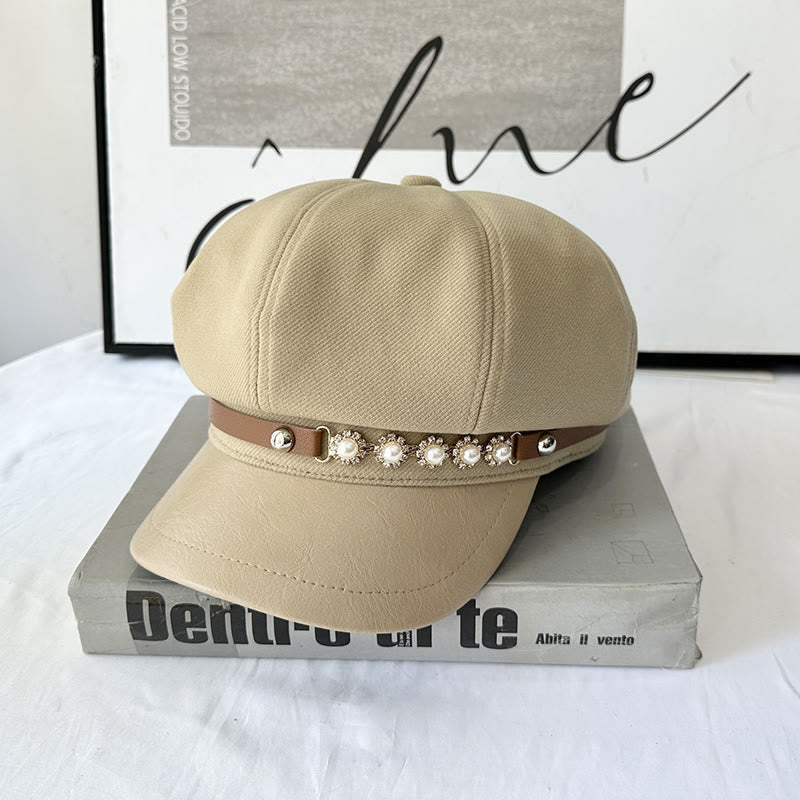Béret d'hiver pour femme avec boucle en métal et perle tournesol - Kaki - Réglable (21 1/4"-22 7/8") - image 1